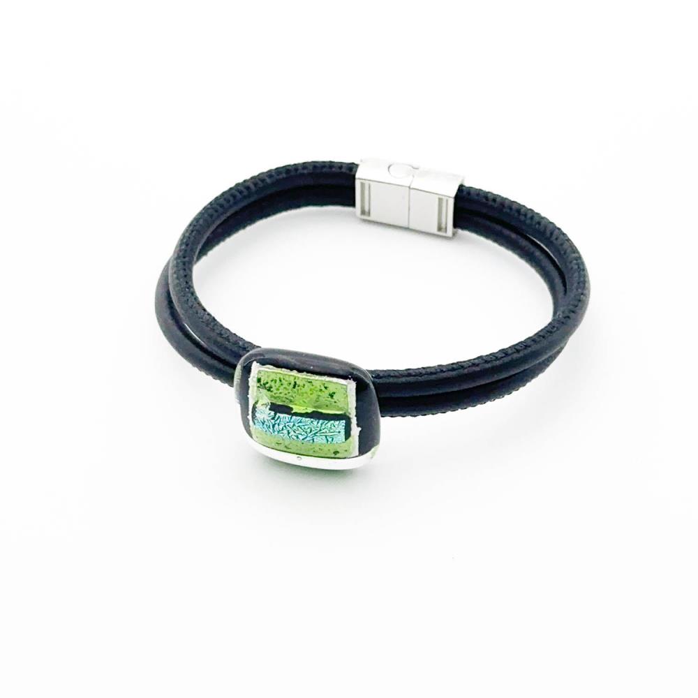 Emerald Armband Glasschmuck Leder eckig