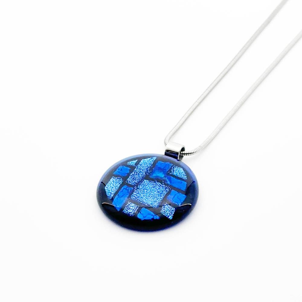 Gentian Kette+Anhänger Glasschmuck Edelstahl rund