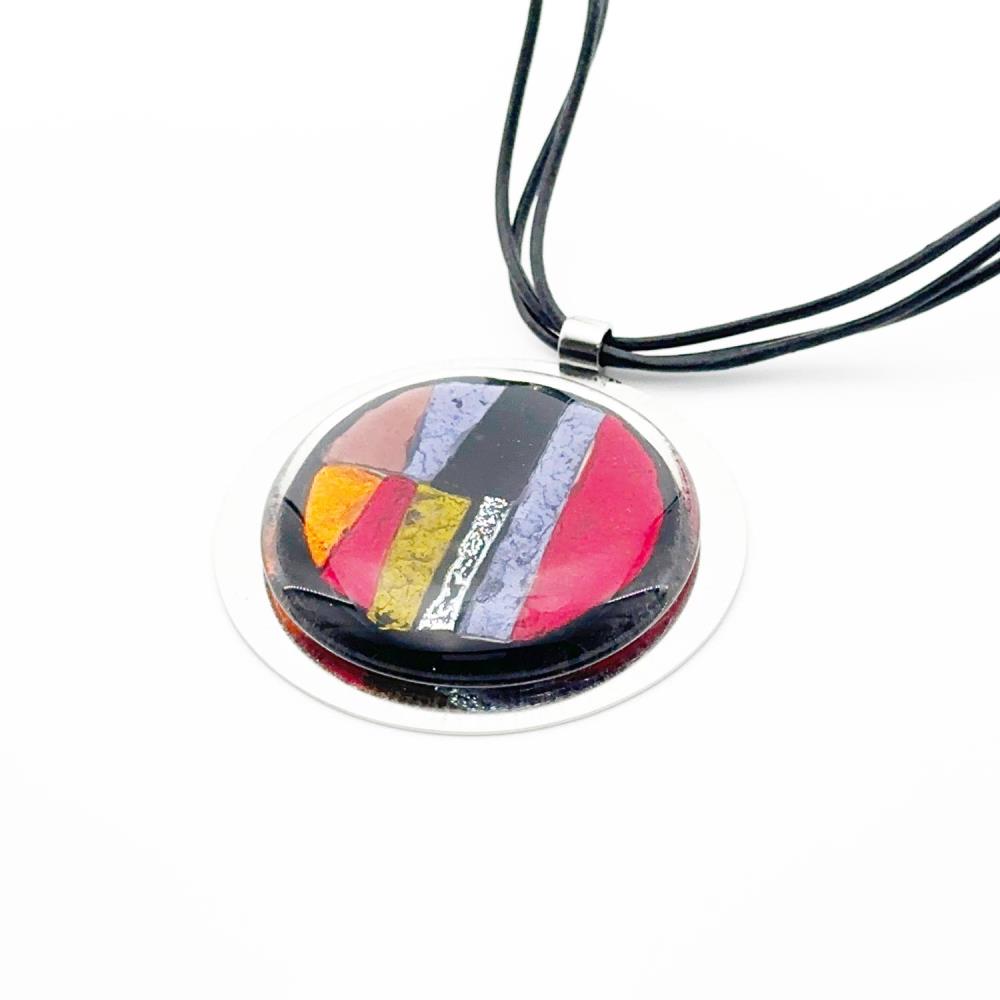 INDIAN KETTE+AMULETT GLASSCHMUCK LEDER RUND