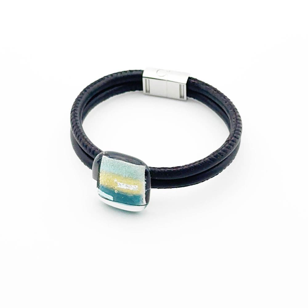 Patina Armband Glasschmuck Leder eckig