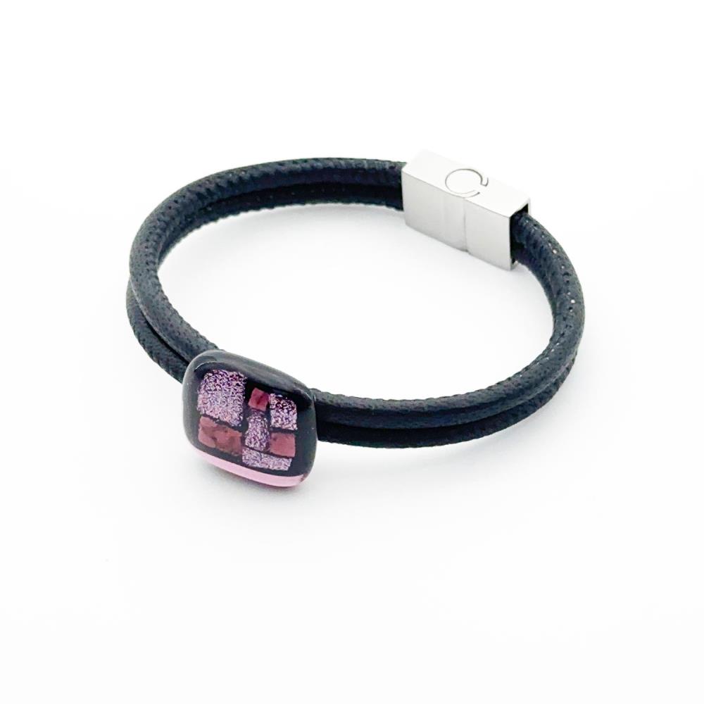Claret Armband Glasschmuck Leder eckig [violet]