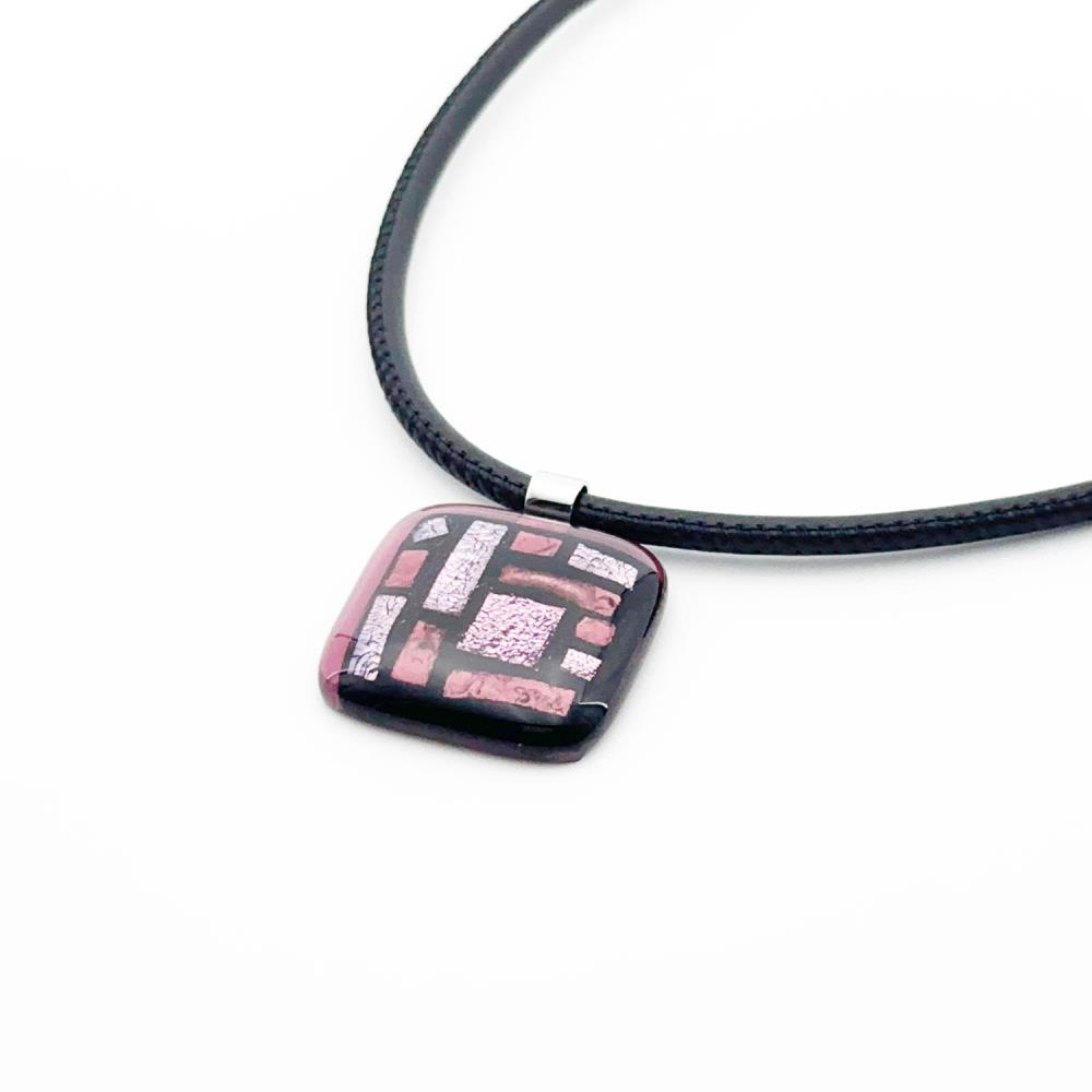 Claret Kette+Anhänger Glasschmuck Leder eckig