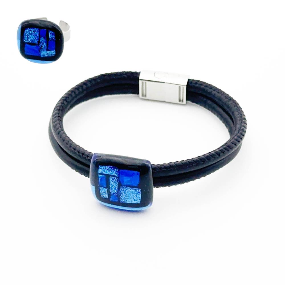 Gentian 2er-Set Armband Glasschmuck + Ring [aquablau]
